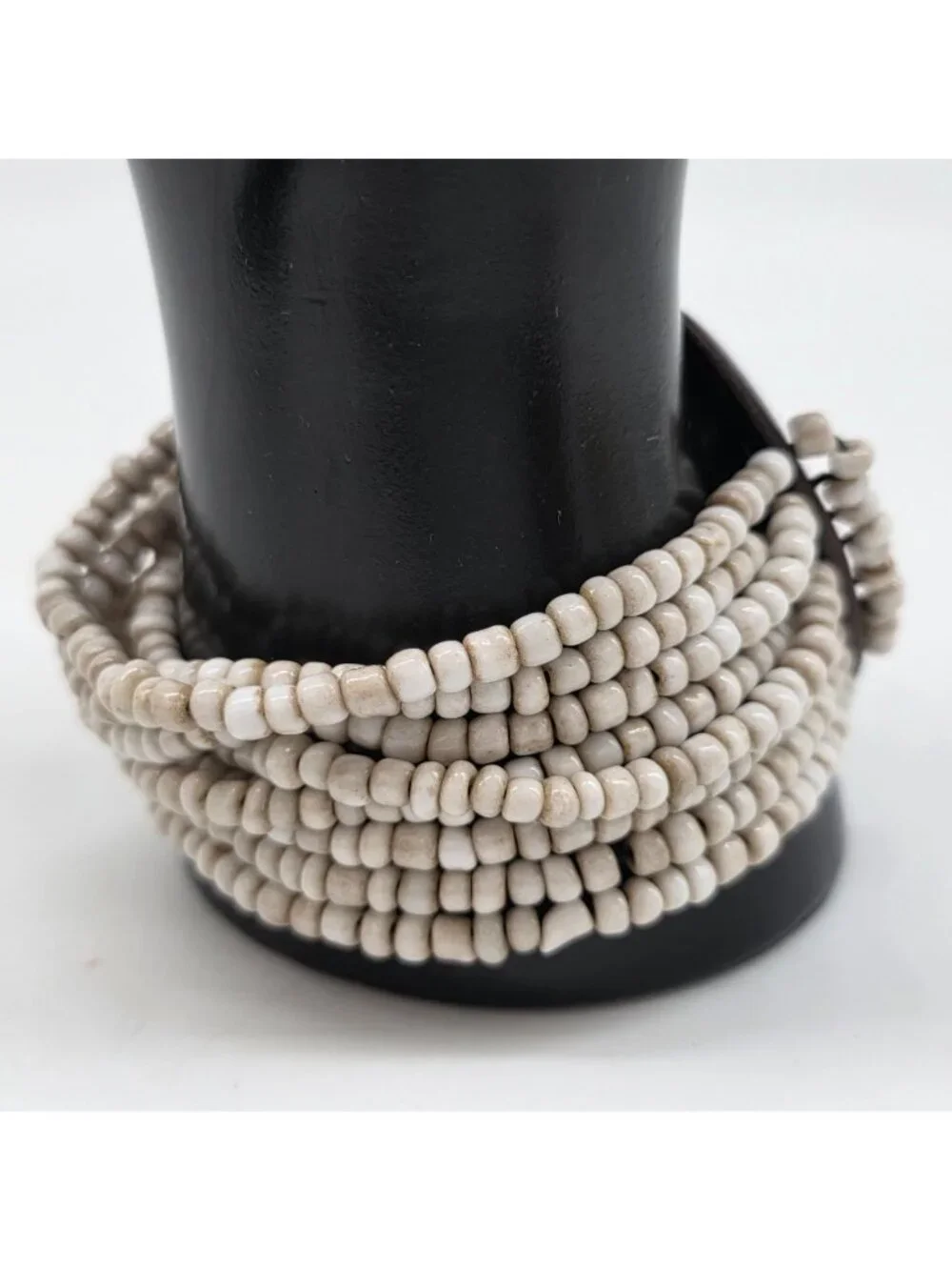 Large Wood & Glass Bead Stretch Bracelet With Multistrand Design For Women - Picture 4 of 7